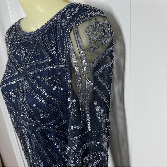 Aidan Mattox Beaded Cocktail Dress Long Sleeve Size Women's 14 - Picture 8 of 15